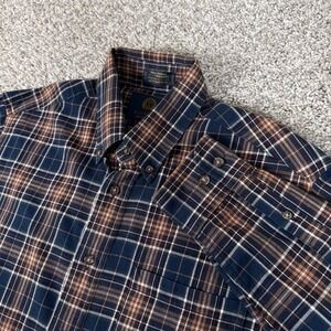 Viyella Shirt Mens Medium Blue Brown Plaid Button Down Wool Blend Traditional